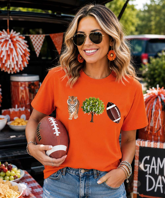 Tiger tree football tee model image