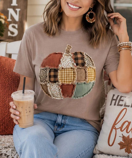 Quilted Pumpkin Graphic Shirt