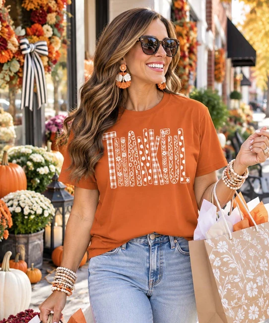 thankful outline graphic shirt model image