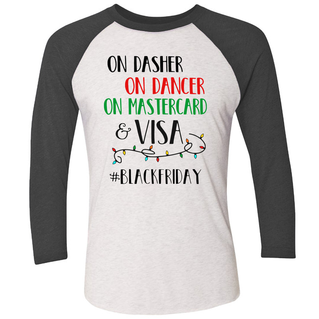 On Dasher On Dancer On Mastercard And Visa Raglan Tee - Vintage Black