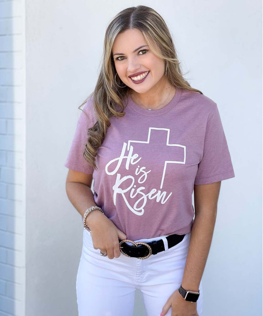 He Is Risen Cross Bella Canvas Tee