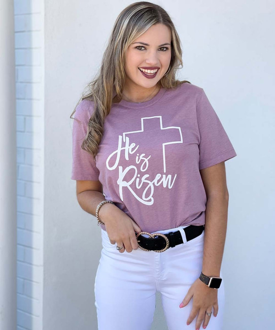 He Is Risen Cross Bella Canvas Tee