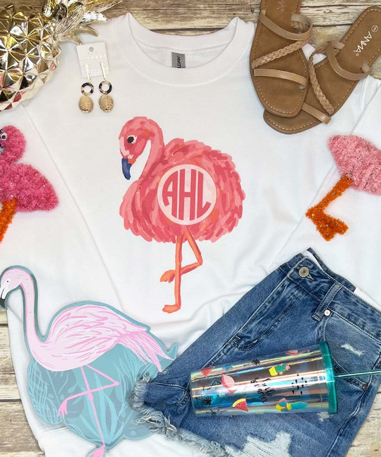 Monogrammed Watercolor Flamingo Graphic Tee