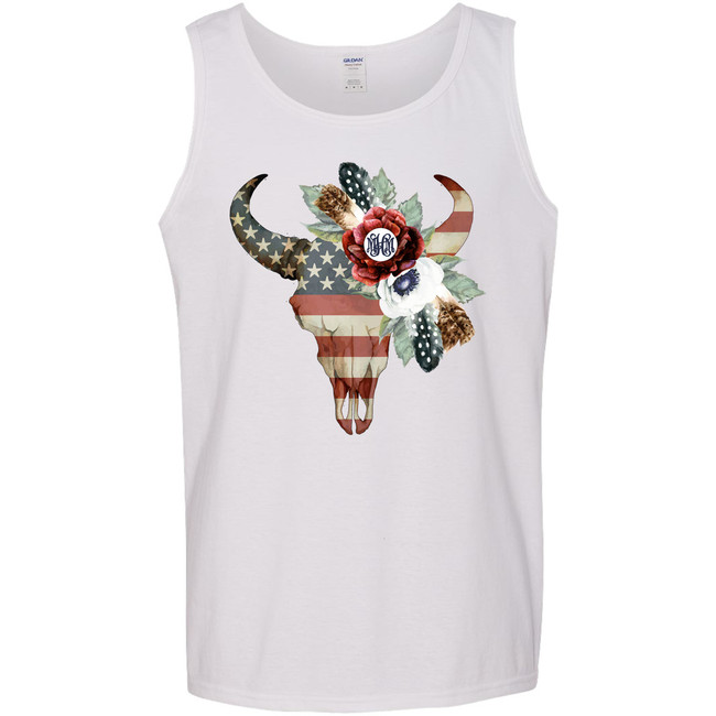 Monogrammed Patriotic Skull Graphic Tee