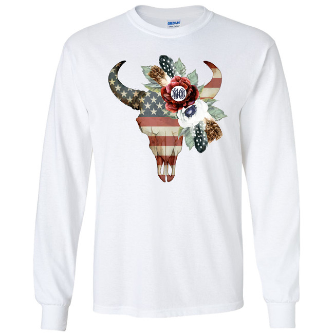 Monogrammed Patriotic Skull Graphic Tee