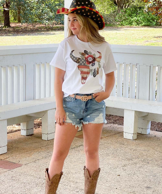 Monogrammed Patriotic Skull Graphic Tee