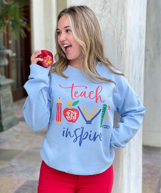 Monogrammed Teach Love Inspire Shirt - Light Blue