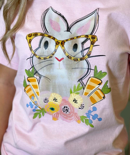 bunny with leopard glasses shirt