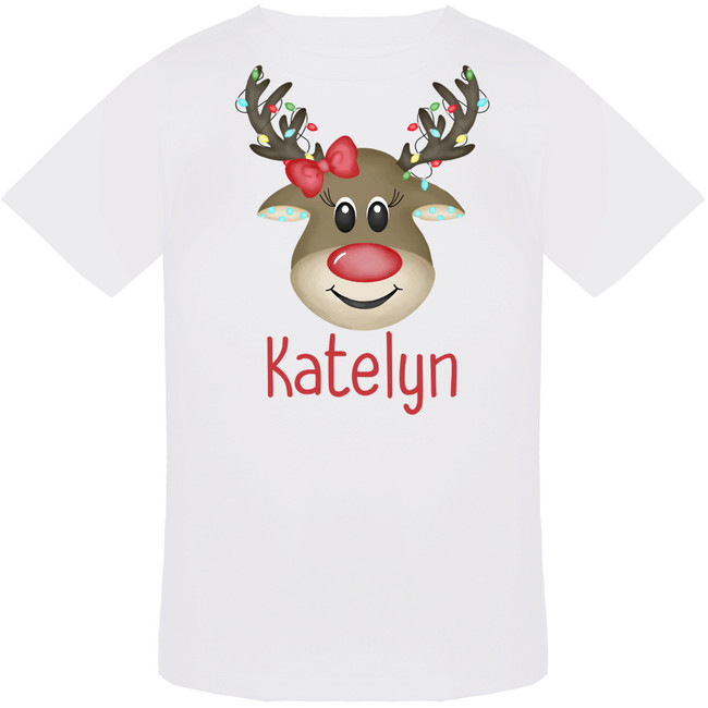 Personalized Girl Reindeer With Lights Graphic Tee