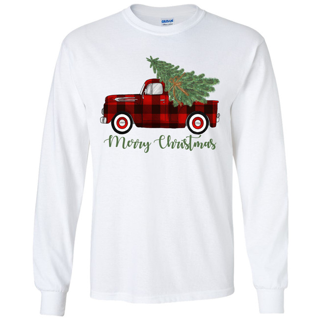 Merry Christmas Plaid Truck With Christmas Tree Graphic Tee