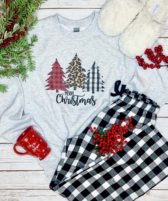 Leopard And Plaid Merry Christmas Tree Trio Shirt