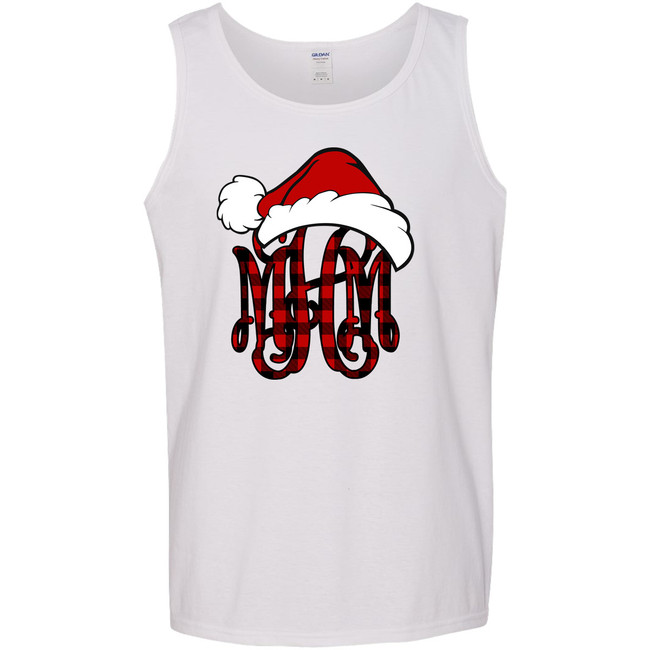 Monogrammed Buffalo Plaid Santa Hat Graphic Tee