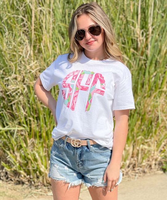 Monogrammed Scallop Lilly Preppy Rose Tee