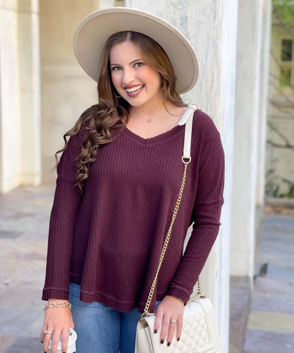 Classic Comfort V-Neck Top in Winter Rose