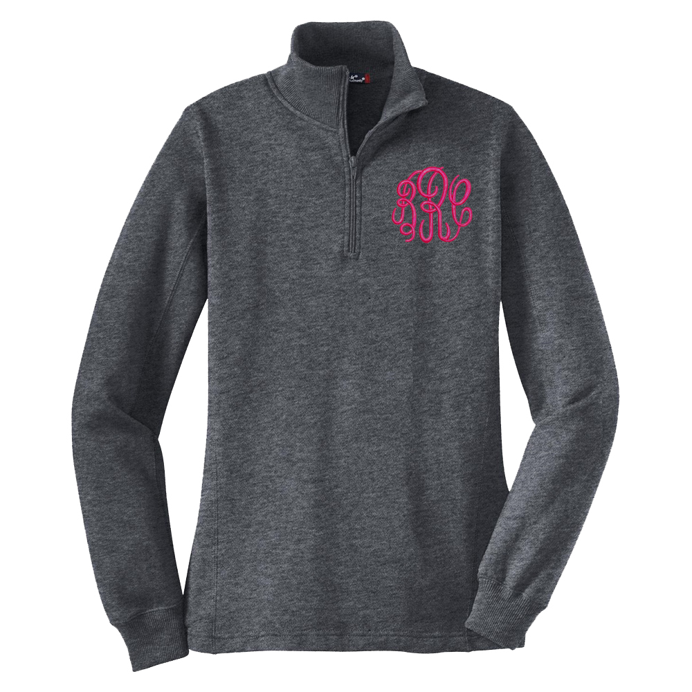 monogrammed half zip pullover sweatshirt