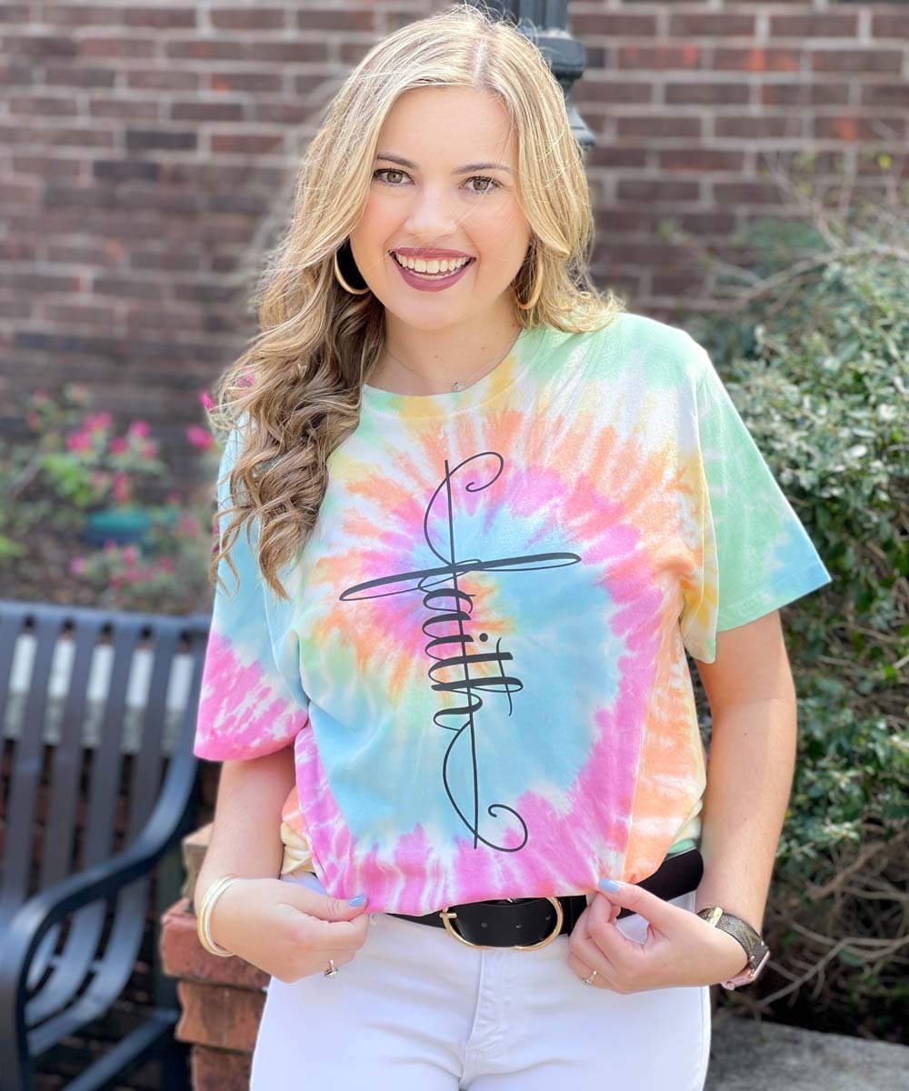 Faith Tie-Dye Tee - Pastel Rainbow