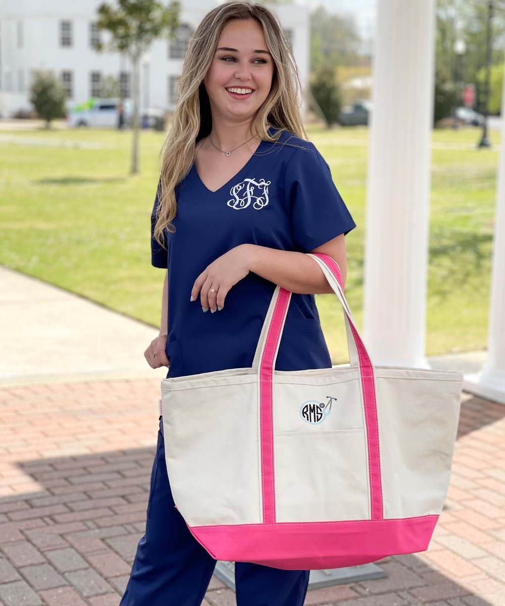 Monogrammed Embroidered Stethoscope Canvas Large Boat Tote