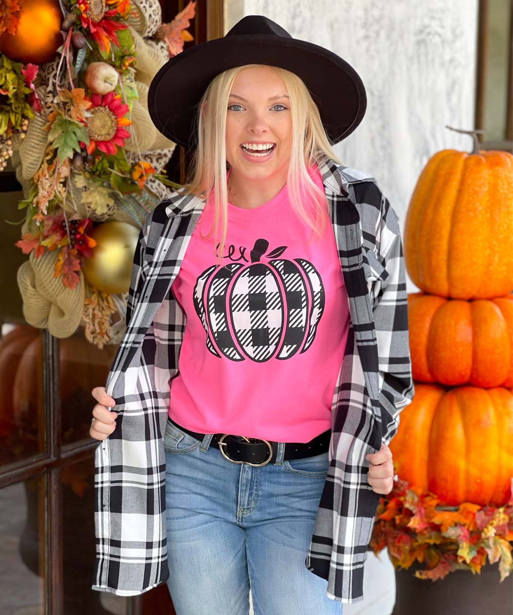 Hello Pumpkin Plaid Pumpkin Super Soft Cotton Comfy Fall T-Shirt – Candy  Wrapper Store