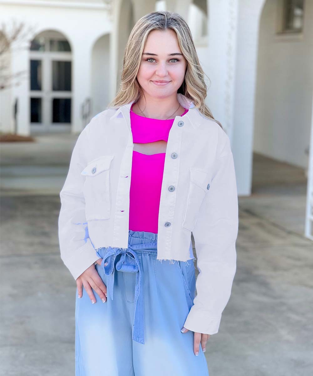 Sassy Days Fringe Detail Washed Cropped Denim Jacket - FINAL SALE