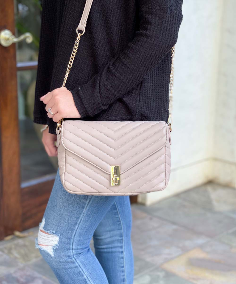 Taupe leather shoulder bag