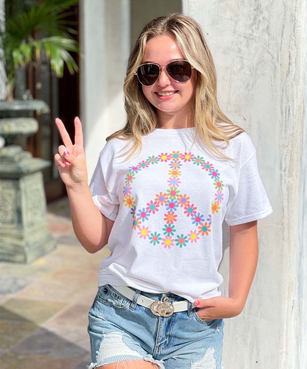 Retro Flower Peace Sign Bella Canvas Tee