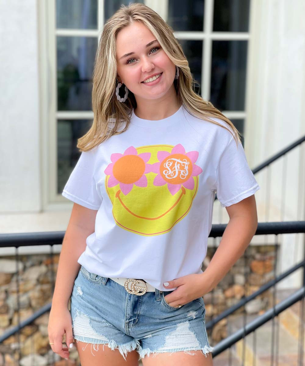 Monogrammed Sunshine Smiley Face Graphic Shirt