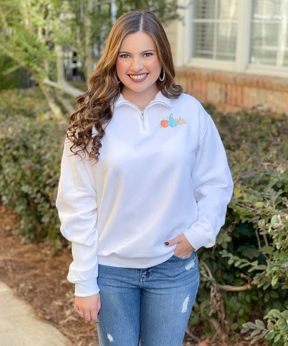 Monogrammed Pumpkin Quarter Zip Sweatshirt