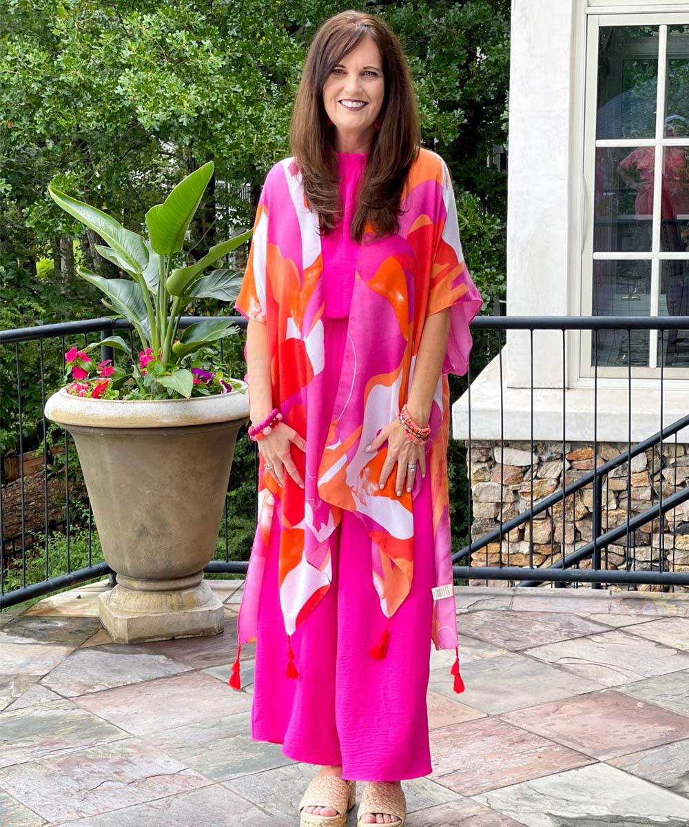Abstract Print Tassel Kimono