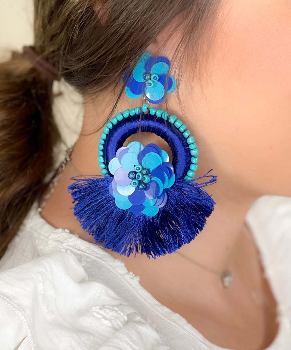 Blue Flower Tassel Earrings – Shasmis