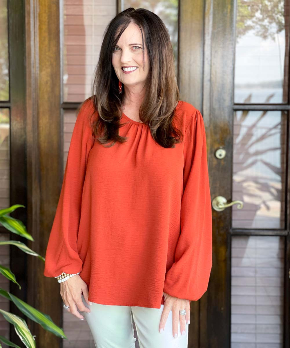 Wide 3/4 Sleeve Airflow Top  - Brown