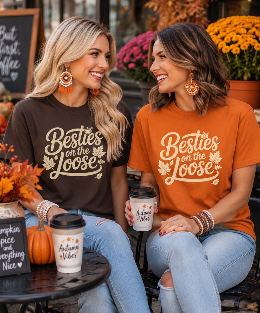 R&D.M.Co- Tシャツ Ｌサイズ BEST FRIENDS Besties On The Loose Fall Graphic Shirt | Best Friend Fall Shirt