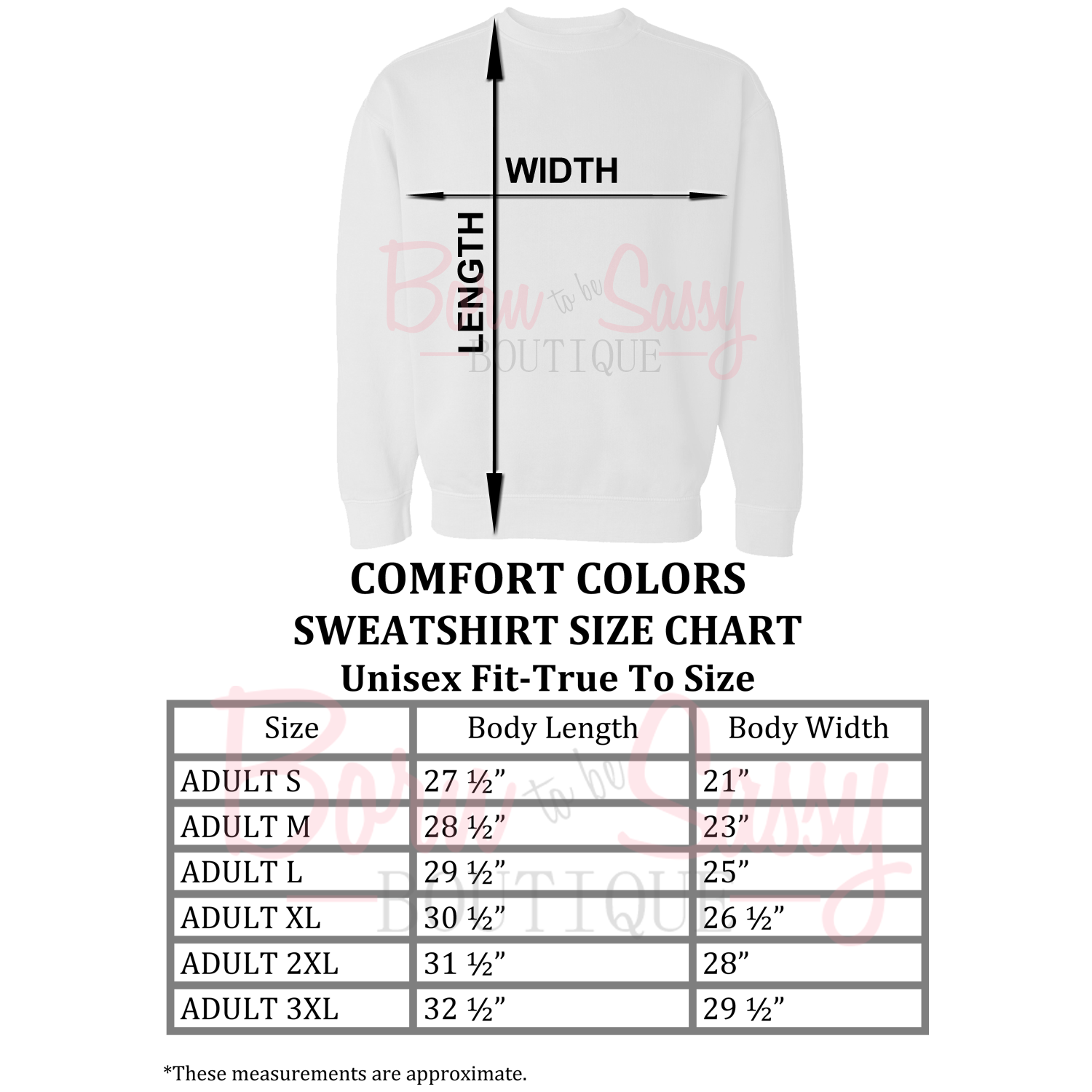 comfort color sweatshirt size chart