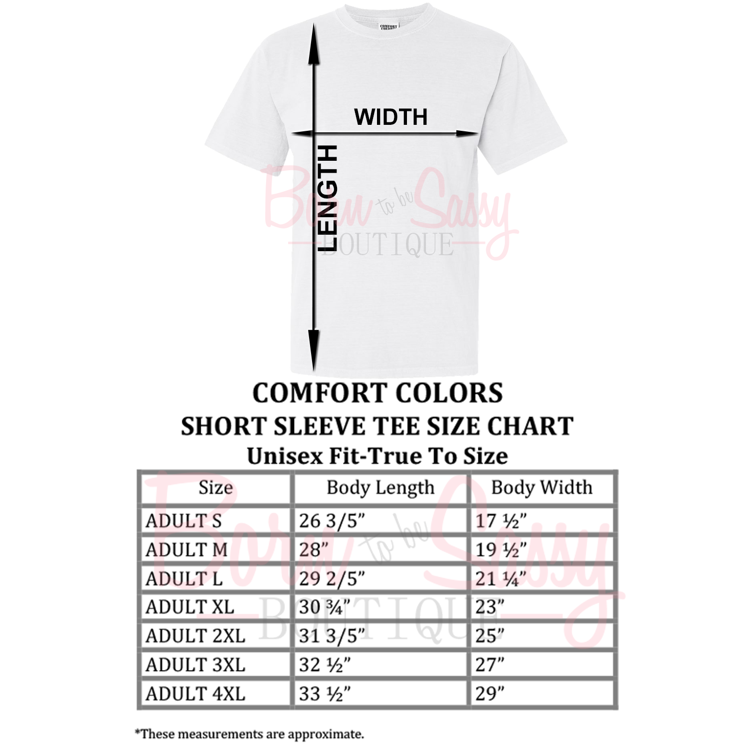 comfort color t shirt size chart