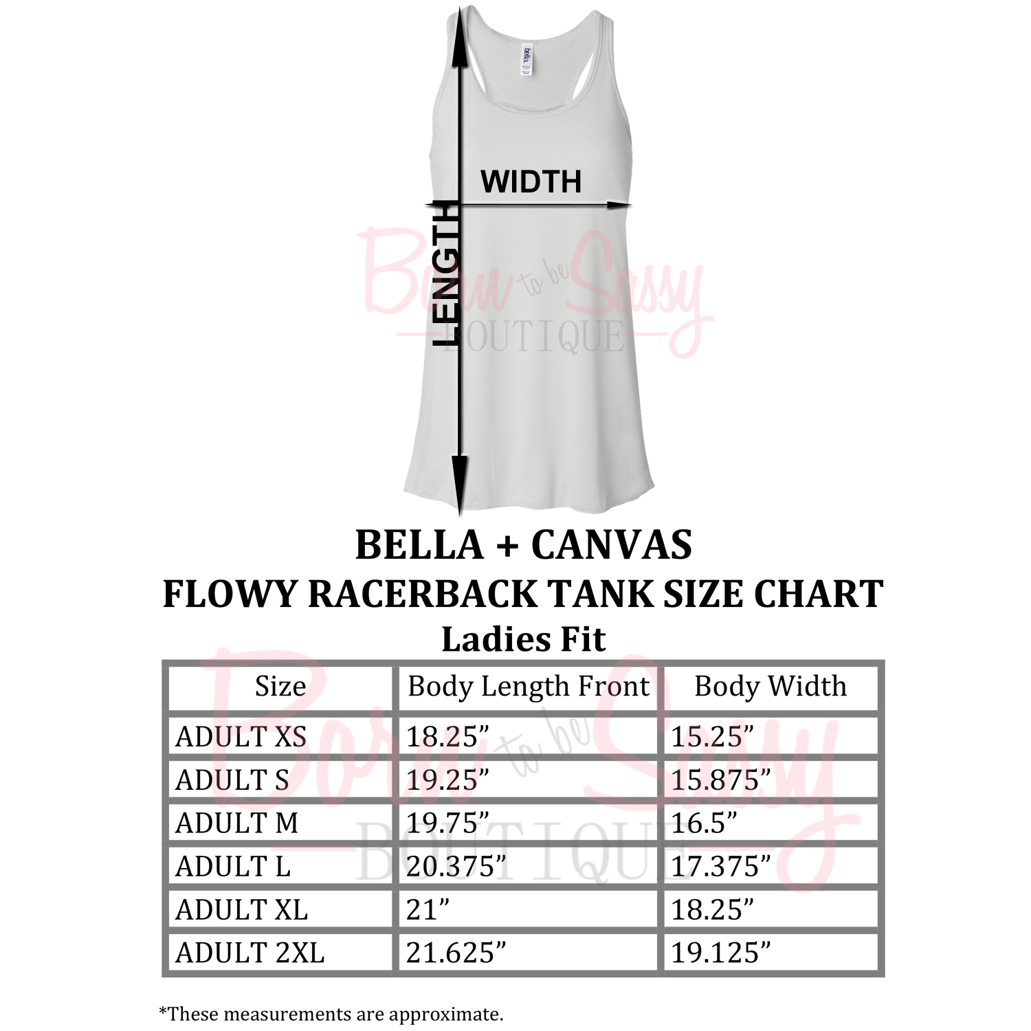 Bella + Canvas 8800 Size Chart - Bella Canvas Flowy Racerback Tank Size  Chart - Bella Canvas B8800 - Bella and Canvas Tank Top Size Chart