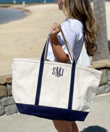 Personalized Large Boat Tote Canvas Beach Bag Maroon