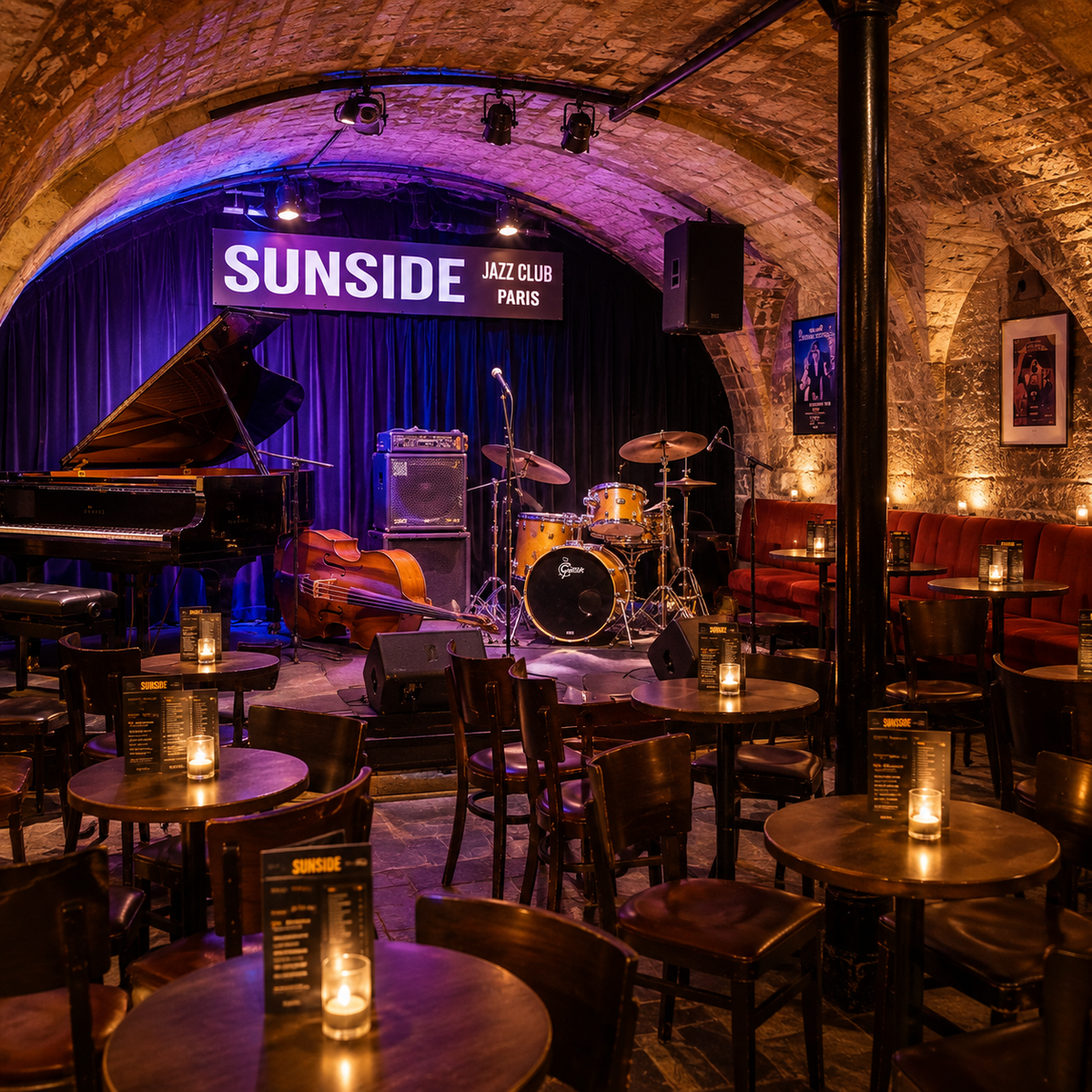 Sunset/Sunside Jazz Club on Rue des Lombards, a top destination for live jazz performances and vibrant nightlife in Paris — experience the best of jazz and music with TLC Paris concierge service.