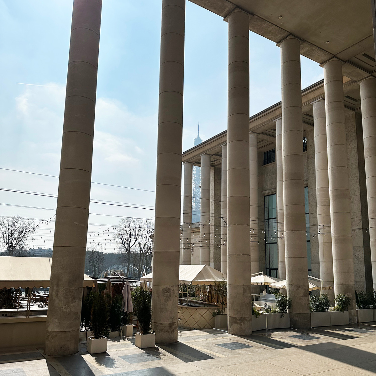 The monumental colonnades of Palais de Tokyo create one of Paris's most distinctive contemporary art settings.