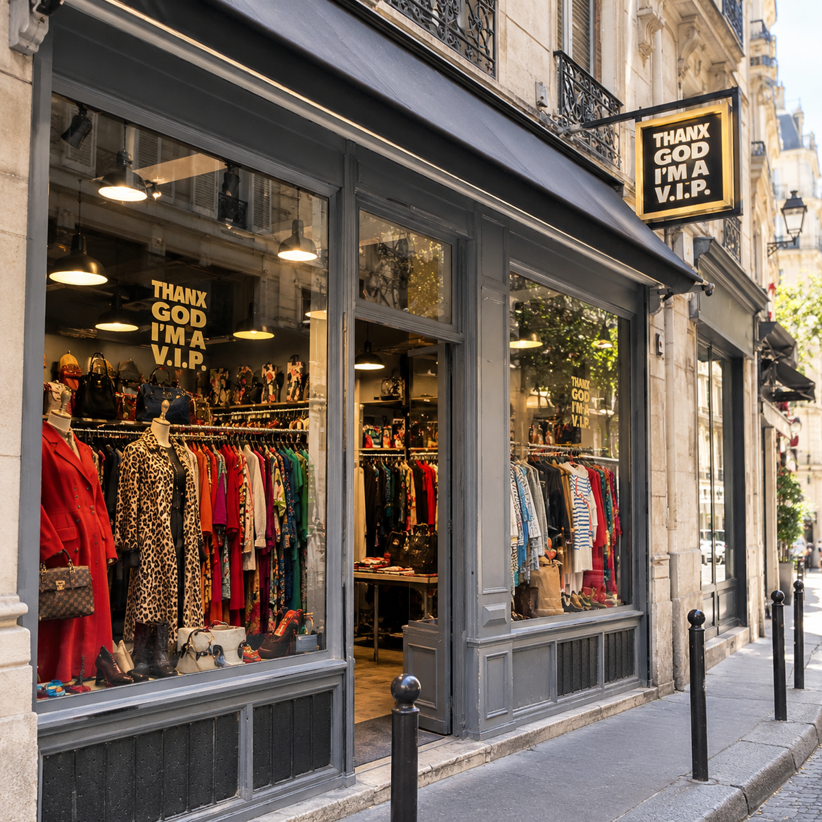 Thanx God I'm a V.I.P. – An established Parisian vintage boutique offering an extensive selection of designer clothing, handbags and accessories, including pieces from Chanel, Hermès and Yves Saint Laurent. Located near République, this spacious, informal store is known for its wide-ranging collection and the opportunity to discover distinctive vintage finds. Selected by TLC Paris Concierge for visitors exploring vintage shopping in Paris..