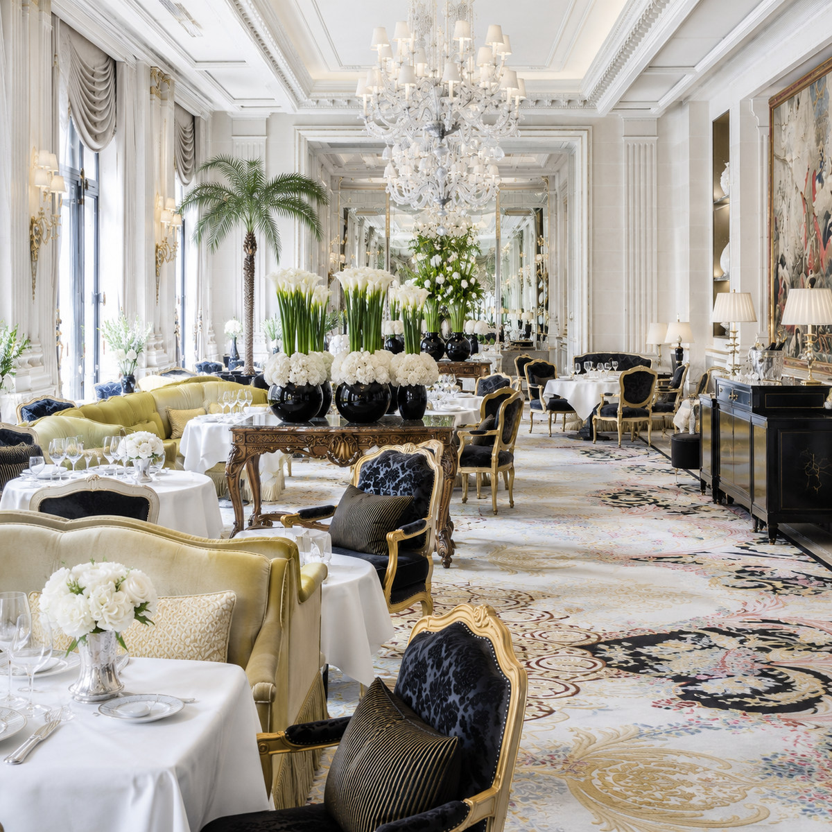 Afternoon Tea at La Galerie, Four Seasons Hotel George V – where elegance meets indulgence in the heart of Paris. Let TLC Paris Concierge guide you to timeless moments like these.