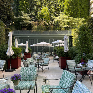 A quiet courtyard moment, where Paris feels almost hidden behind the greenery.