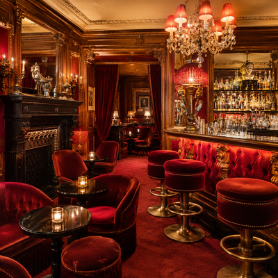 La Maison Souquet Bar is an opulent and intimate hideaway in the heart of Pigalle, housed within the lavish La Maison Souquet hotel. Inspired by the building’s past as a former Belle Époque pleasure house, the bar exudes an air of seductive elegance with its dim lighting, plush velvet seating, gilded accents, and intricate woodwork. The atmosphere is hushed and exclusive, offering a sense of mystery and refinement. The cocktail menu is a carefully curated selection of sophisticated and inventive drinks, often infused with rare spirits and aromatic botanicals. With its blend of history, glamour, and indulgence, La Maison Souquet Bar is a hidden jewel for those seeking a truly luxurious and intimate night out in Paris.