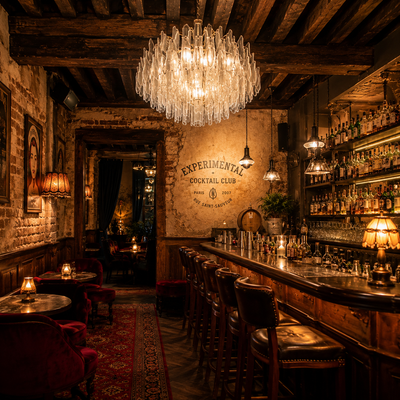 The Experimental Cocktail Club in Paris is a chic and dimly lit speakeasy-style bar tucked away in the lively Montorgueil district. Behind an unmarked door, this stylish hideout blends exposed brick walls, vintage mirrors, and plush seating, creating an intimate yet energetic atmosphere. Known for pioneering Paris’s craft cocktail scene, the bar offers a menu of expertly mixed drinks that balance innovation with classic techniques. The bartenders, true artisans of mixology, craft bespoke cocktails using premium spirits, fresh ingredients, and unexpected flavor pairings. With its cool, unpretentious vibe and expertly curated drinks, the Experimental Cocktail Club remains a go-to destination for cocktail lovers seeking a refined yet relaxed night out.