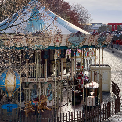 A beautifully restored carousel adds to the family-friendly atmosphere of Parc de la Villette, where traditional fairground attractions sit alongside playgrounds, museums and expansive green spaces. It's a favourite stop for younger visitors exploring the park.