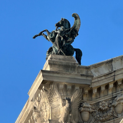 Winged strength above Palais Garnier — where sculpture, myth, and architecture rise against the Paris sky.