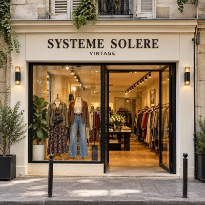 Système Solère Paris vintage fashion boutique featuring curated second-hand clothing, leather jackets and contemporary vintage styles.