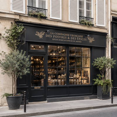 A curated selection of rare peppers, exotic salts, and artisanal spice blends from La Compagnie Française des Poivres et des Épices in Paris. Sleek glass jars line the wooden shelves, each filled with vibrant colors and bold aromas—from Tellicherry black pepper to Tasmanian berries. A haven for chefs, food lovers, and curious palates. Captured for TLC Paris.