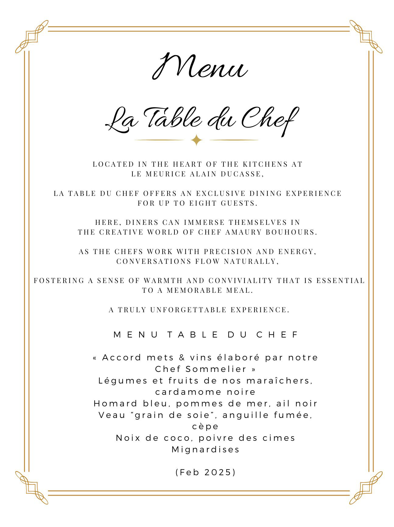 Restaurant Le Meurice Alain Ducasse - La Table du chef - TLC Paris