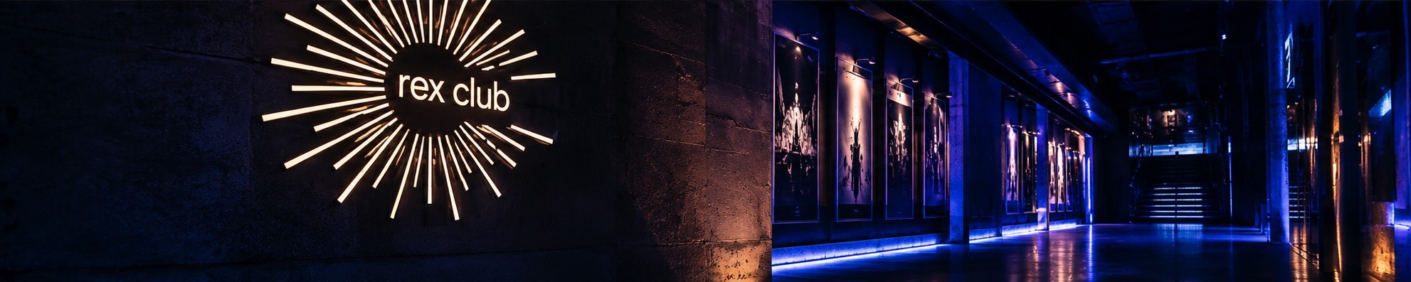 Artistic interpretation of a blue-lit underground nightclub passage inspired by Rex Club