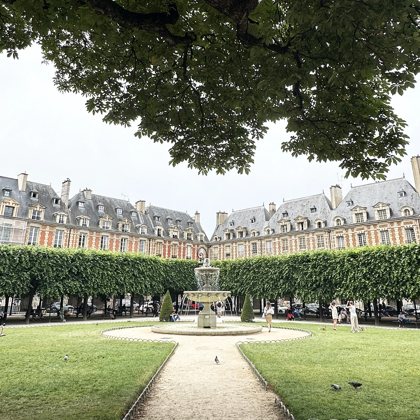 Place des Vosges garden in Le Marais Paris