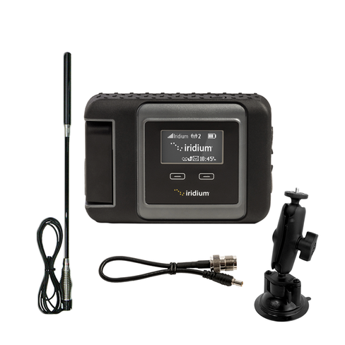 Iridium GO satellite communicator with vehicle whip antenna bundle